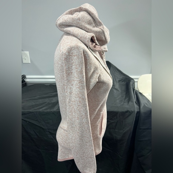 Thread + Supply 1/4 Zip Heathered Pink Drawstring Button Down Hoodie Extra Small - Picture 9 of 9